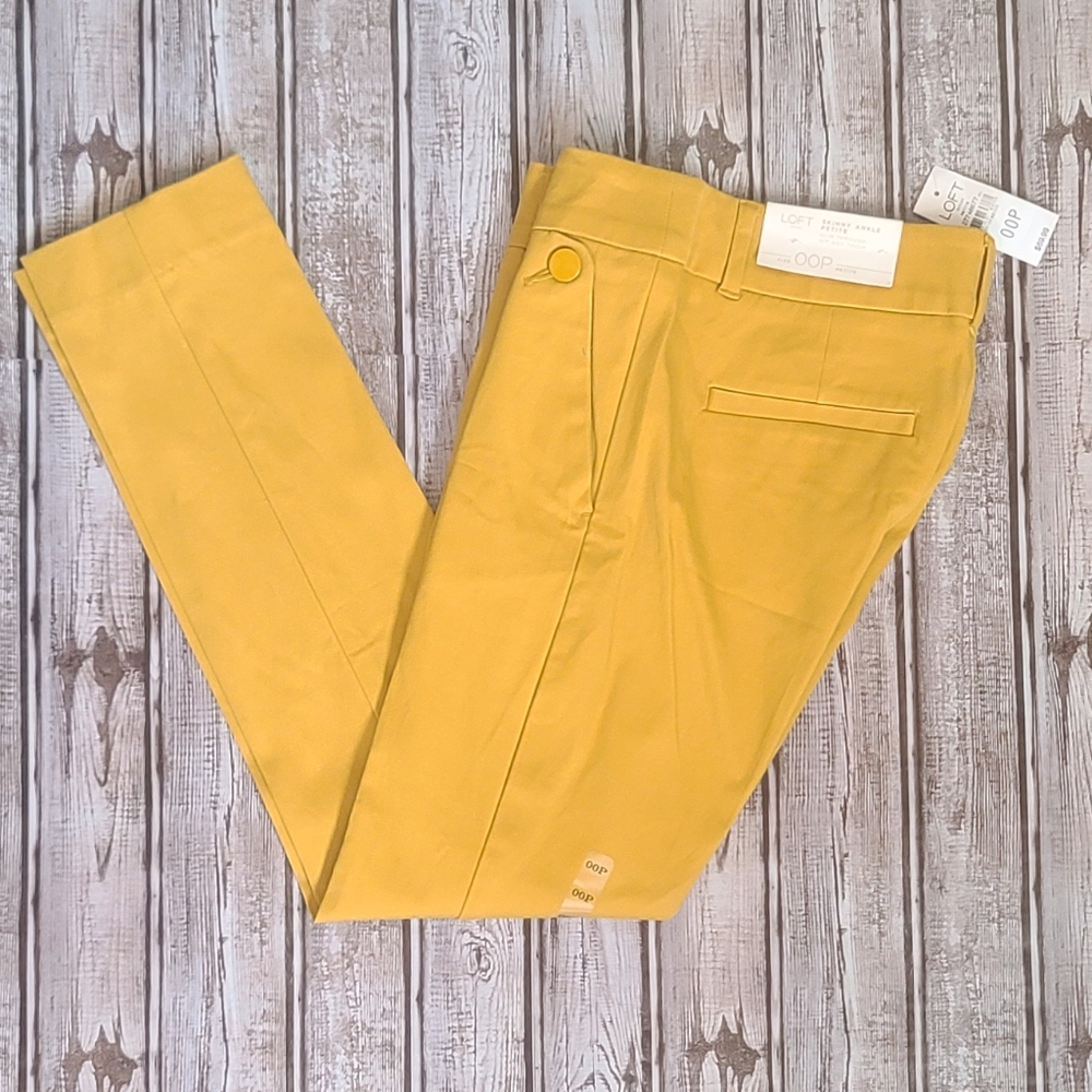 NWT LOFT Outlet Sz 00P Ann Taylor Yellow Skinny Anklr Trousers